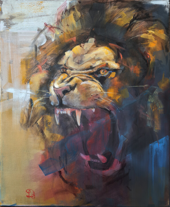 Head of a Roaring Lion 绘画, 18.1x15 in