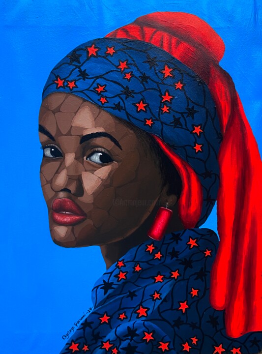 Girl in her cultural bead 2 绘画, 24x18 in