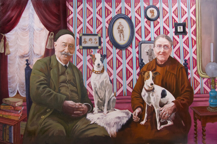 Painting titled "Émile et Marie et l…" by Clotilde Maillard, Original Artwork, Oil Mounted on Wood Stretcher frame