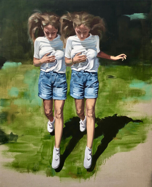 Painting titled "Naissance d'Eva" by Clotilde Maillard, Original Artwork, Oil Mounted on Wood Stretcher frame
