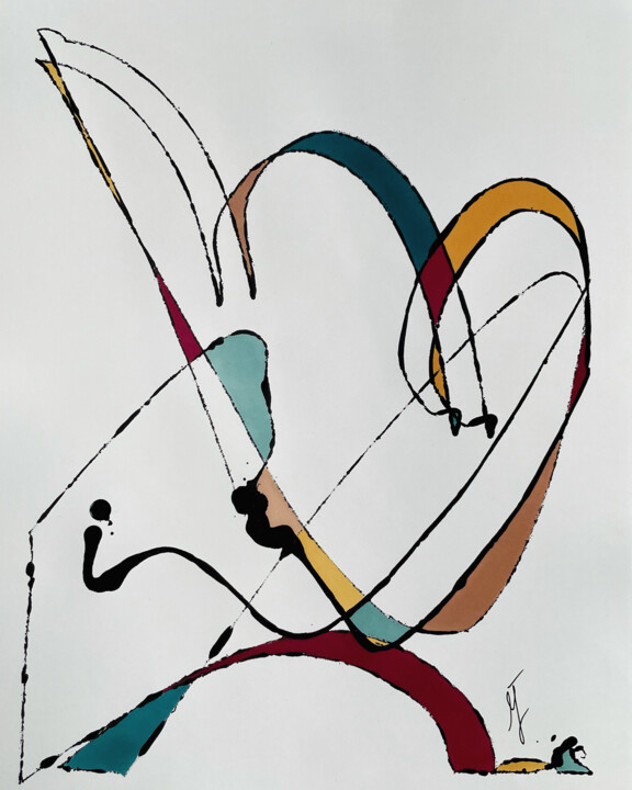 Dibujo titulada "Papillon" por Marine Jouffrain, Obra de arte original, Tinta Montado en Cartulina