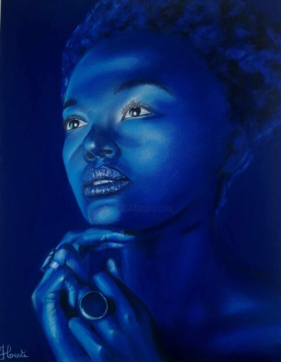 Desenho intitulada "Rêve d'indigo" por Hesti Art, Obras de arte originais, Pastel