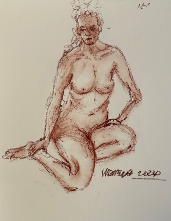 Painting titled "belles femmes nues" by Wenping Qian, Original Artwork, Pastel
