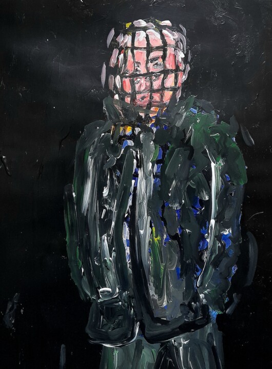 Painting titled "Uomo con cappotto e…" by Paolo Avanzi, Original Artwork, Acrylic Mounted on artwork_cat.