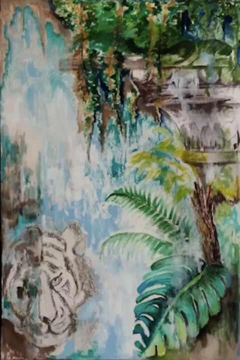 India tecnica mista su tela 绘画, 53.2x35.4 in