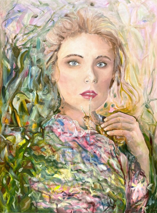 Schilderij getiteld "Guardian of Inner P…" door Judith Riemer, Origineel Kunstwerk, Olie Gemonteerd op Frame voor houten bra…