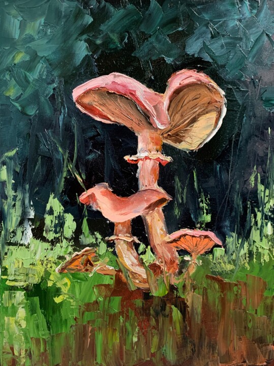 Fungi chanterelle Mushrooms. Painting, 15.8x11.8 in