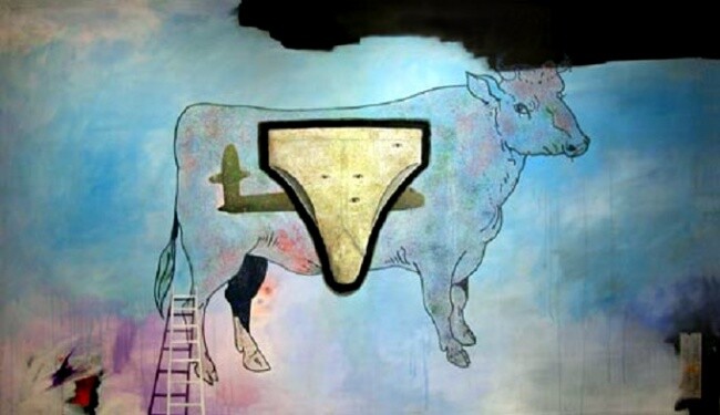 Les culottes de mon pere volant sur Kosovo 绘画, 59.1x98.4 in