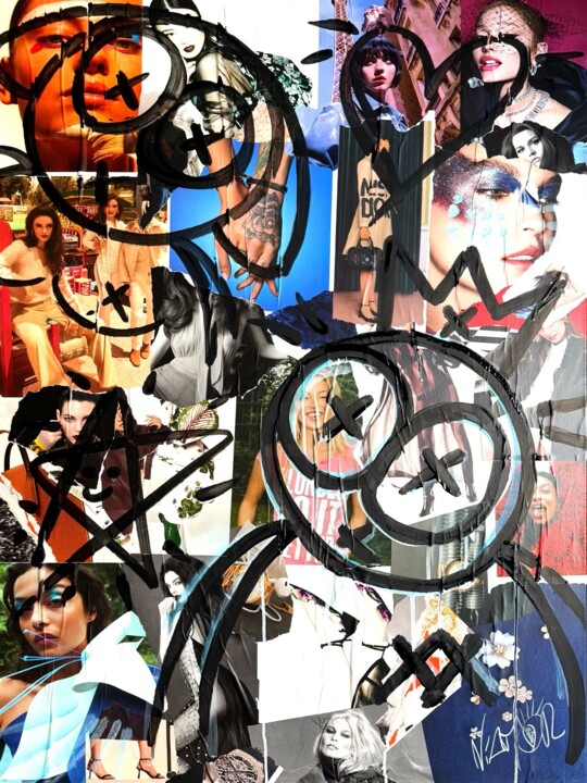 Collages intitulée "Her heart, his star…" par Niamor, Œuvre d'art originale, Collages Monté sur Châssis en bois