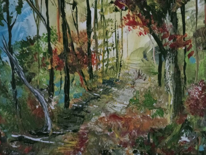 Peinture intitulée "La forêt en automne" par Audran, Œuvre d'art originale, Acrylique