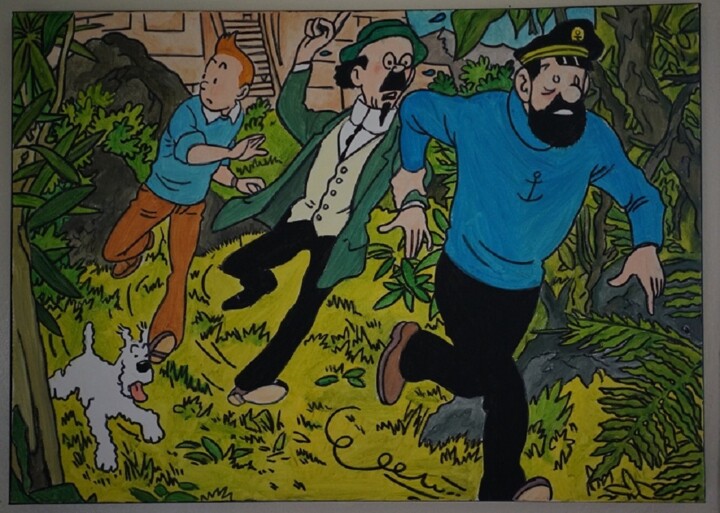 bl - peinture - tintin et les picaros 绘画, 19.7x27.6 in