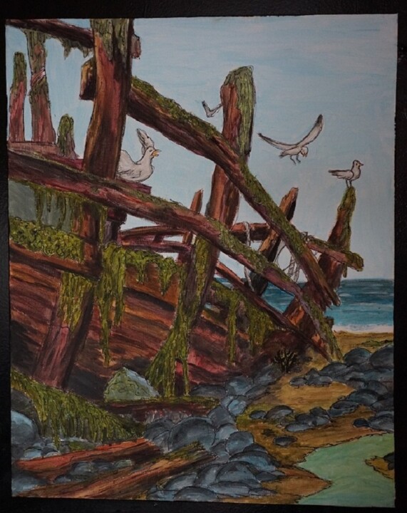 bl - peinture - epave martime 绘画, 19.7x15.8 in