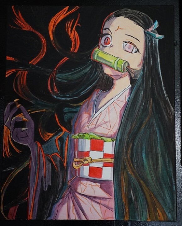 bl - peinture - nezuko - demon slayers 绘画, 19.7x15.8 in