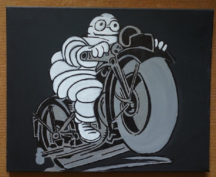 bl - peinture - bibendum michelin a moto 绘画, 15.8x19.7 in
