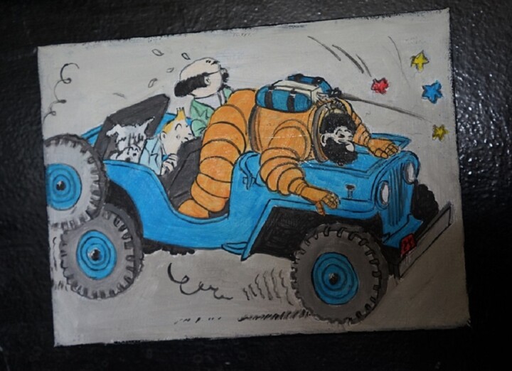 bl - peinture - tintin - lune 绘画, 7.1x9.5 in