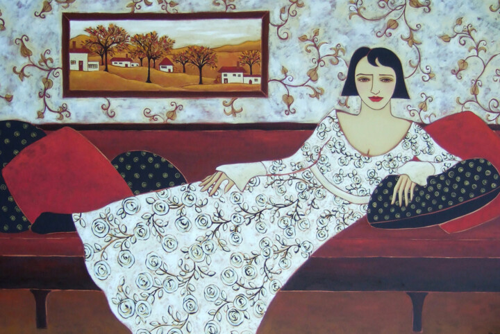 Reclining Woman with Landscape Pittura, 40x60 in