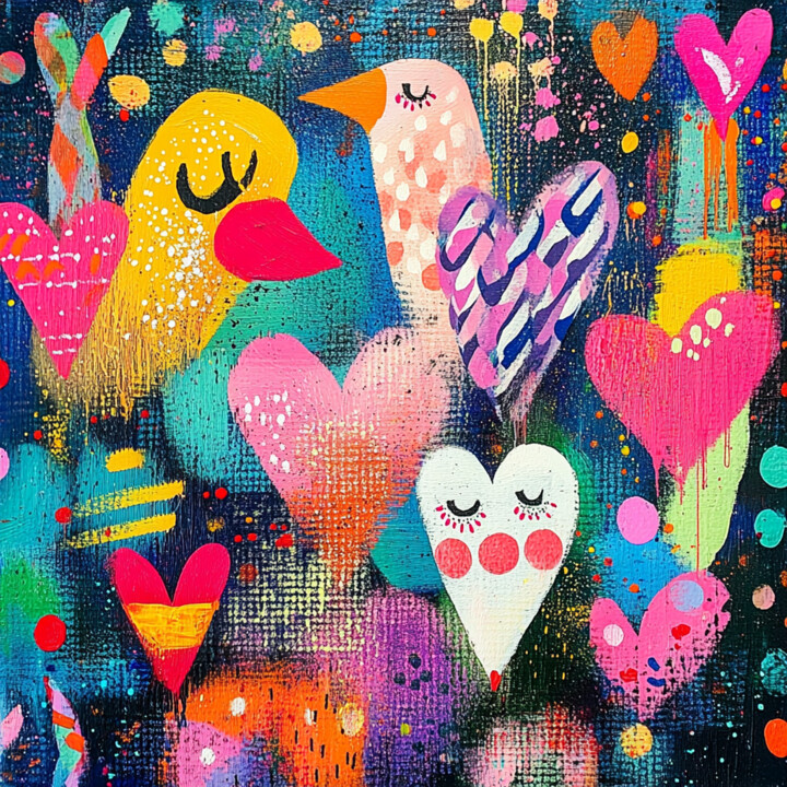Whimsical Love Birds Digital Painting Arte digitale