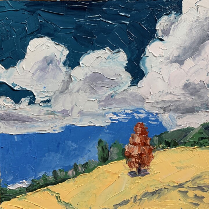 Painting titled "Tuscany, Italy. Lan…" by Vita Schagen, Original Artwork, Oil Mounted on Cardboard