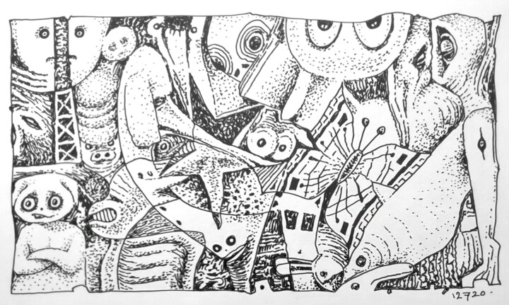 Dessin intitulée "Infinity Zoo Toothl…" par Milto Sideris, Œuvre d'art originale, Stylo gel