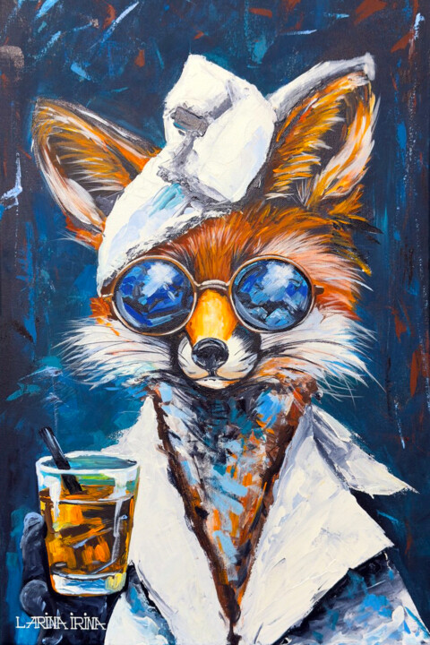 Картина под названием "The Sly Fox" - Irina Larina, Подлинное произведение искусства, Акрил Установлен на Деревянная рама дл…