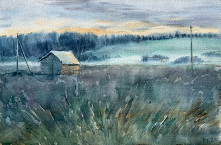 Peinture intitulée "Morning Mist Over t…" par Katerina Morozova, Œuvre d'art originale, Aquarelle