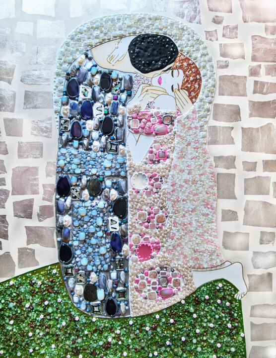 Love original painting Kiss GEMSTONES mosaic. Gustav Klimt 绘画, 39.4x31.5 in