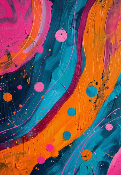 abstraction with pink and blue circles on orange 数字艺术