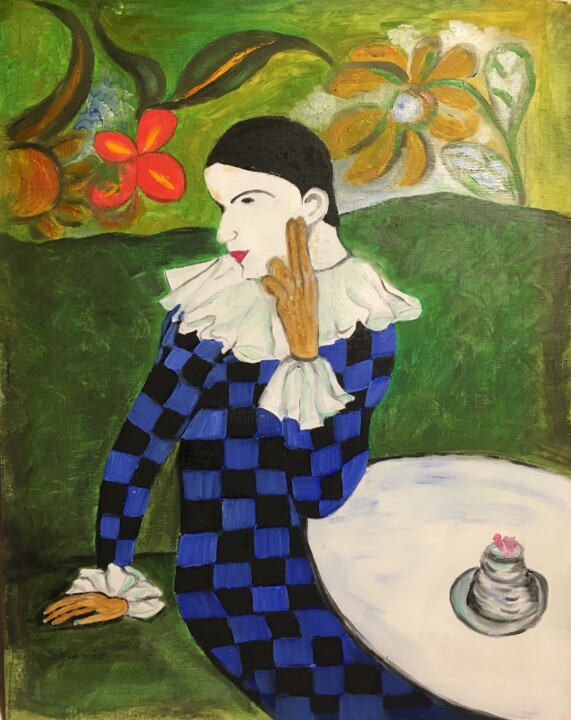 L'Arlequin songeur 绘画, 14.6x11.4 in