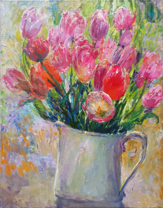 Spring. Tulips. Malarstwo, 17,7x13,8 in