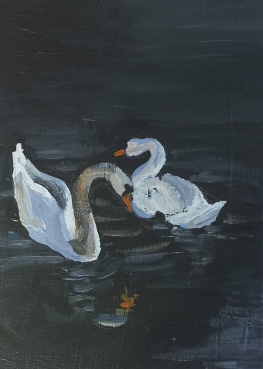 Pair of swans 绘画, 7.1x5.1 in