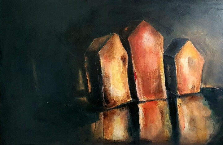 Peinture intitulée ""Les 3"" par Yann Laurent, Œuvre d'art originale, Huile
