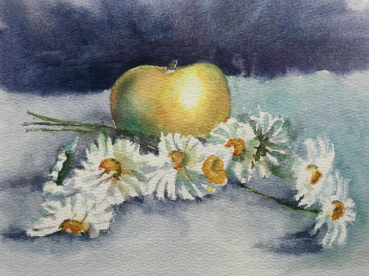 Картина под названием "Camomille/Chamomile" - Buscot Theya, Подлинное произведение искусства, Акварель