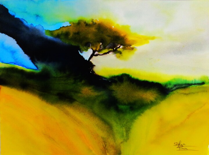 arbre isolé Schilderij, 7,9x11,8 in