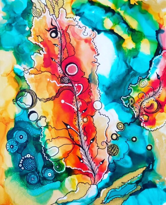 Une plume l'oiseau de feu 绘画, 16.5x11.7 in