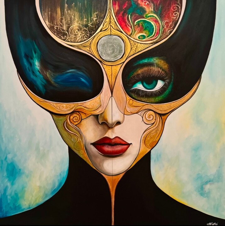 Painting titled "“Faceless”" by Aliari, Original Artwork, Oil Mounted on Wood Stretcher frame