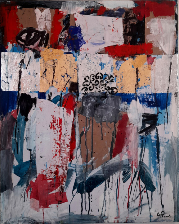 제목이 "Assemblage en bleu,…"인 미술작품 Alexandre Pons로, 원작, 아크릴 나무 들것 프레임에 장착됨