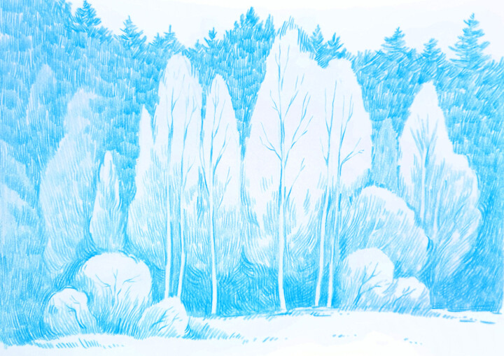 302 (Blue Wall) Tekening, 11,8x15,8 in