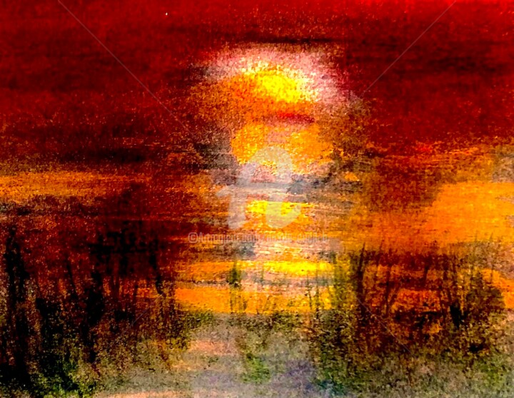 Painting titled "Chiemsee Sunset" by Nicole Cecil B, Original Artwork, Acrylic