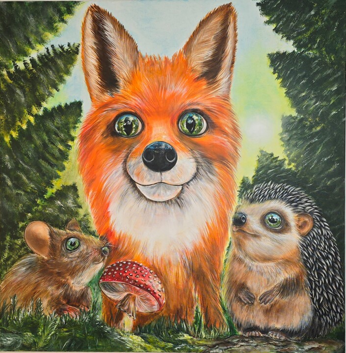 Fuchs mit Freunden 绘画, 39.4x39.4 in