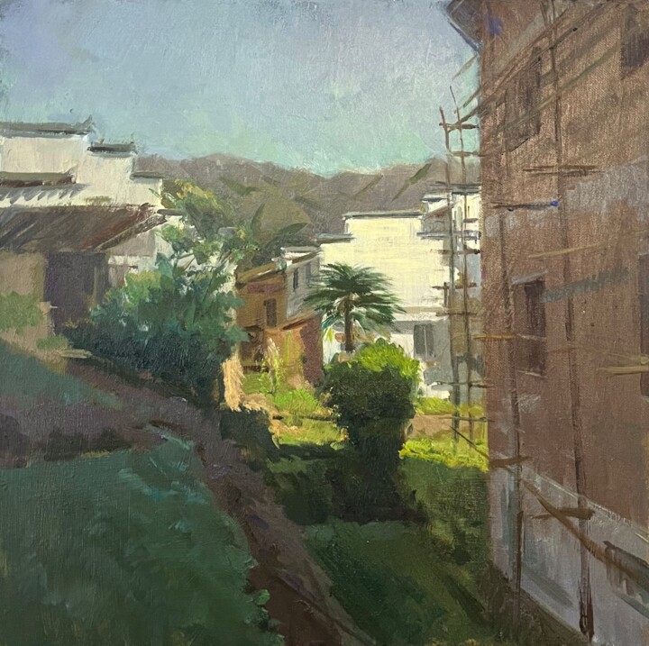 Peinture intitulée "Soleil couchant" par Yong Zheng Li, Œuvre d'art originale, Huile Monté sur Châssis en bois
