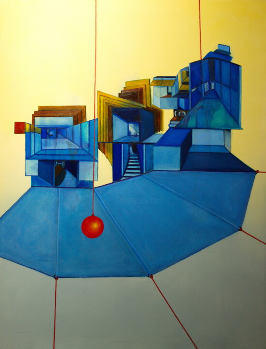 Malerei mit dem Titel "House of cards" von Ulla M. Neuhaus, Original-Kunstwerk, Öl Auf Keilrahmen aus Holz montiert
