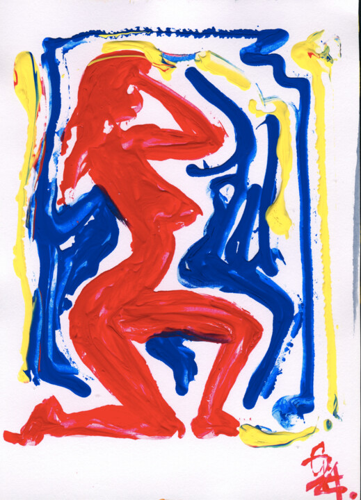 Rote Silhouette. 绘画, 8.3x5.9 in