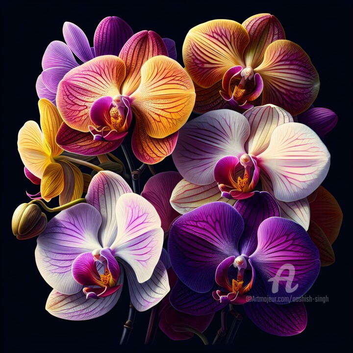 数字艺术 标题为“The Dance of Orchids” 由Aashish Singh, 原创艺术品, 数字油画