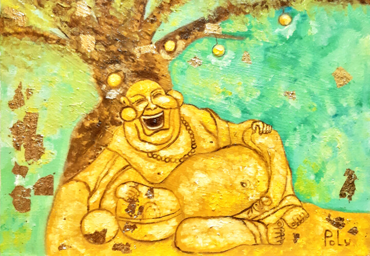 Hotei, Budai, Buddha - the god of happiness, well-being, fun 绘画, 9.8x13.8 in