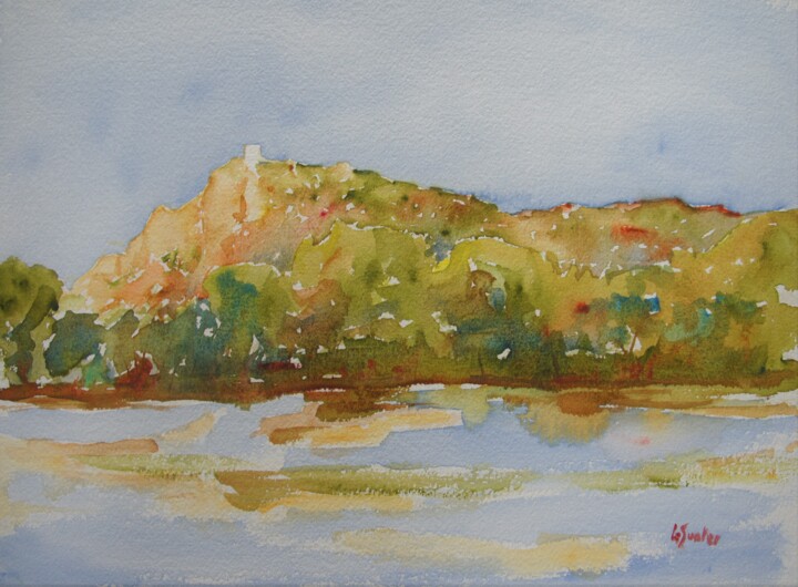 Peinture intitulée "L'île des Embiez" par Jean-Noël Le Junter, Œuvre d'art originale, Aquarelle Monté sur Panneau de bois