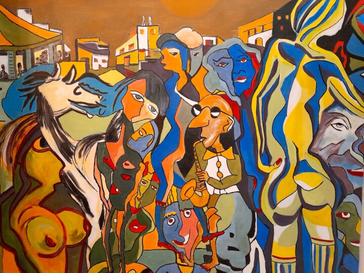 FÊTE dans la rue 绘画, 31.5x39.4 in