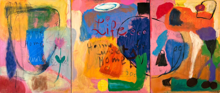 Pink Moon (Triptych) 绘画, 24x56 in