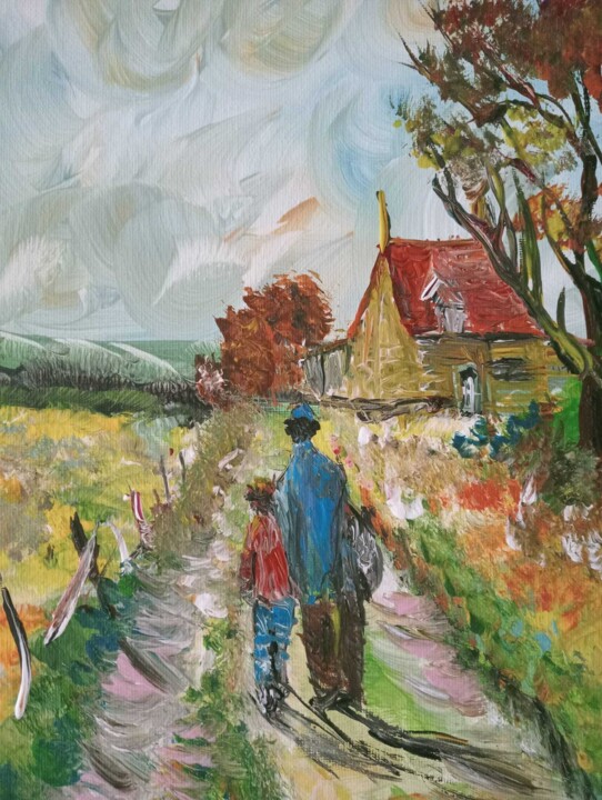 Peinture intitulée "Le père et son enfa…" par Audran, Œuvre d'art originale, Acrylique