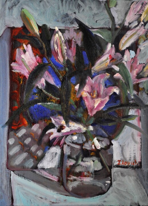 Character of lilies oil painting modern still life 绘画, 15.8x11.8 in