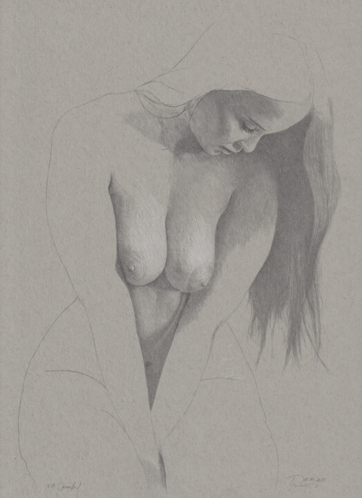 Tekening getiteld ""Jennifer (18:49)"" door Walter Roos, Origineel Kunstwerk, Potlood